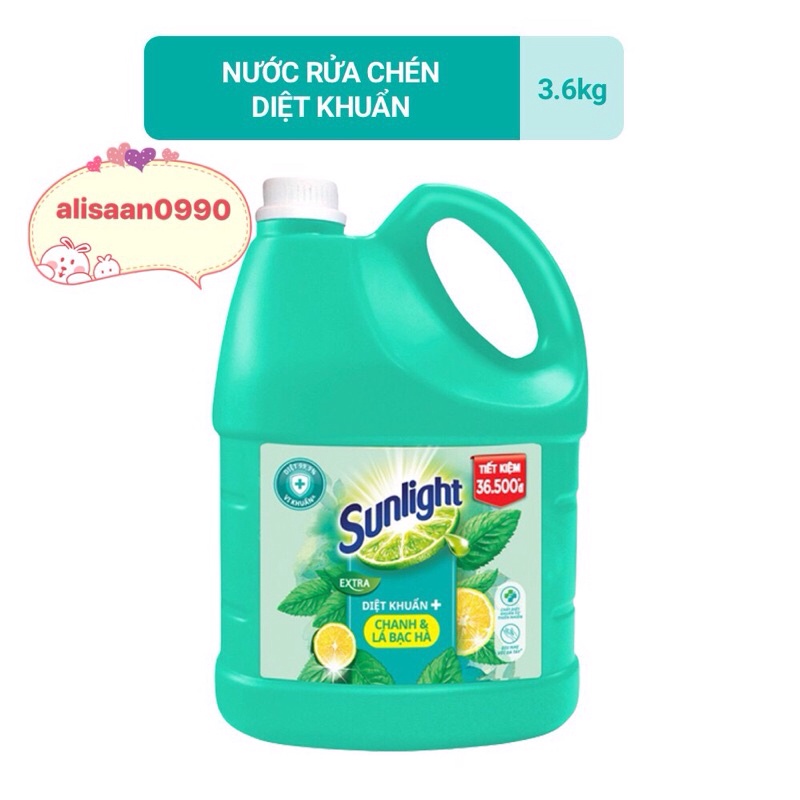 NƯỚC RỬA CHÉN SUNLIGHT DIỆT KHUẨN CHANH VÀ BẠC HÀ 3,6KG