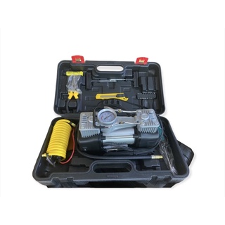 Bơm lốp ô tô 12v, bơm ô tô 2 xi lanh tặng kèm bộ vá chuyên dụng