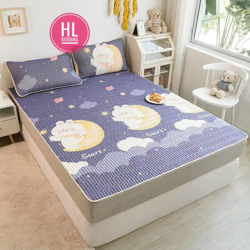 Chiếu điều hòa cao su non 5D Trăng tím HL Bedding vải lụa Tencel mát cao su non Latex mềm mịn đủ kích thước m6/m8/2m2