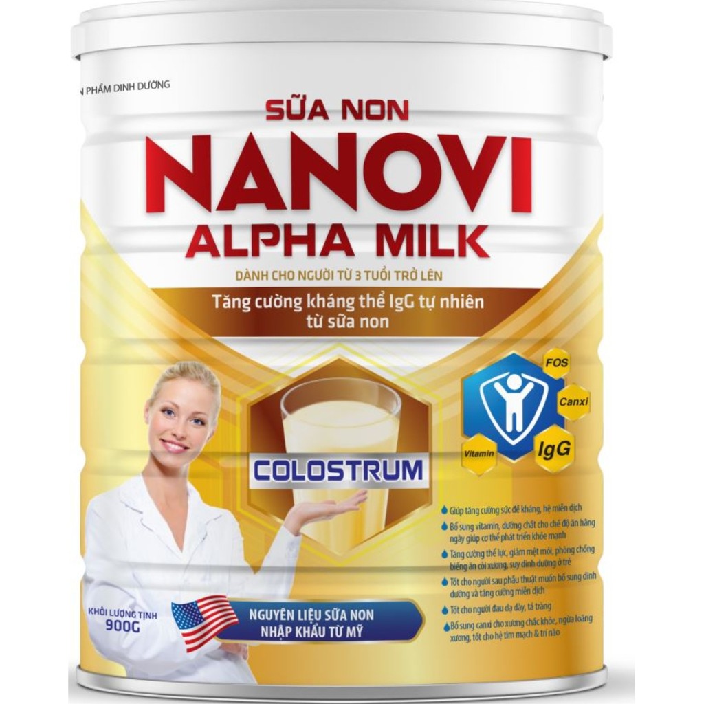 Sữa non Nanovi Alpha Milk 900g - Giúp tăng sức đề kháng, phục hồi nhanh sức khỏe, date 01/2024