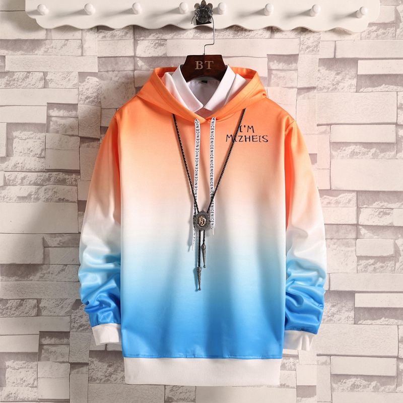Áo hoodie tay dài màu gradient thời trang kiểu mới cho nam