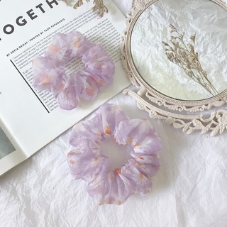 Buộc tóc scrunchies voan hoa tím