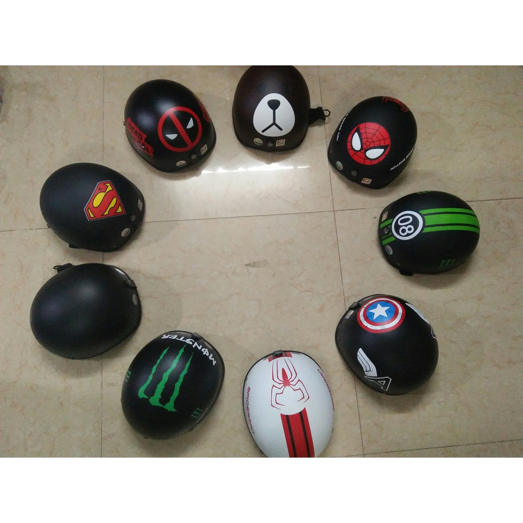 Nón đi xe máy nửa đầu 1/2 batman, người nhện, siêu nhân