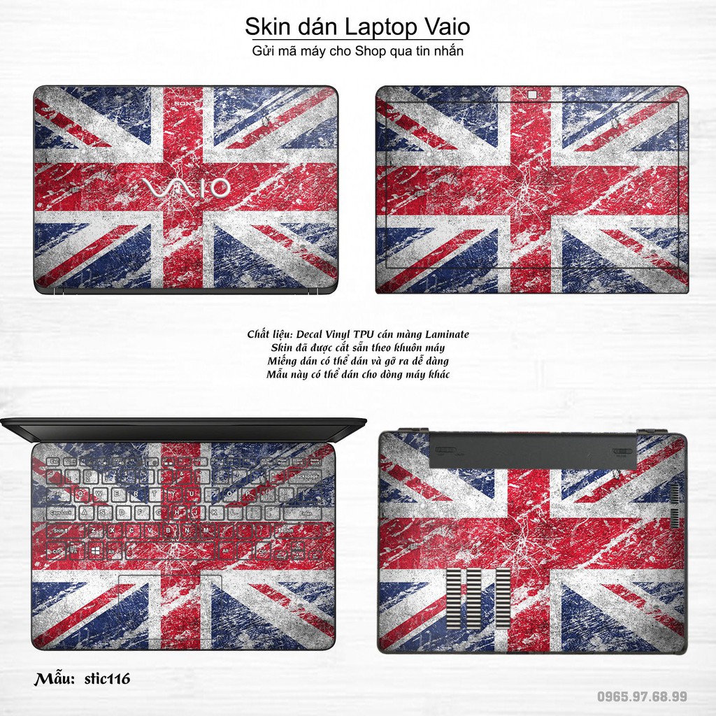 Skin dán Laptop Sony Vaio in hình cờ Anh (inbox mã máy cho Shop)