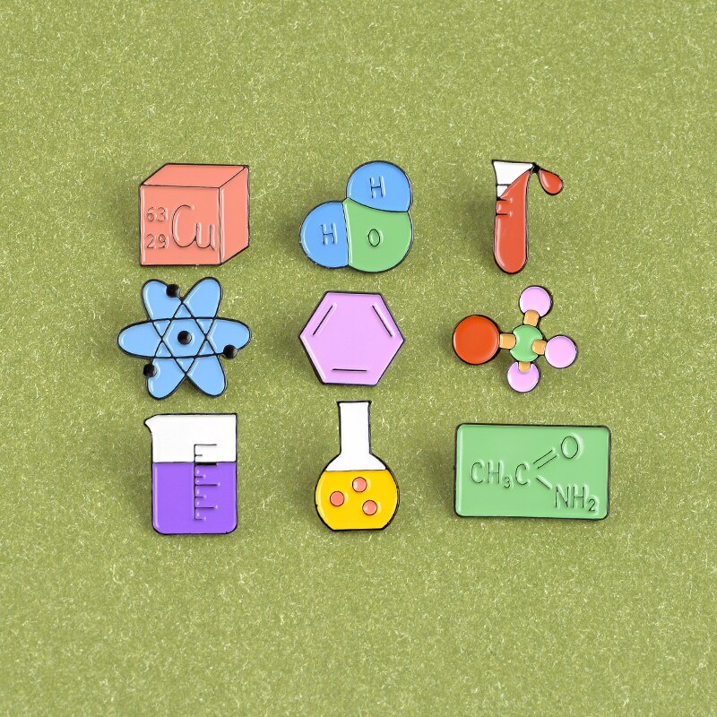 Ghim cài áo tráng men hình ống nghiệm hóa học hoạt hình khoa học cho bạn bè