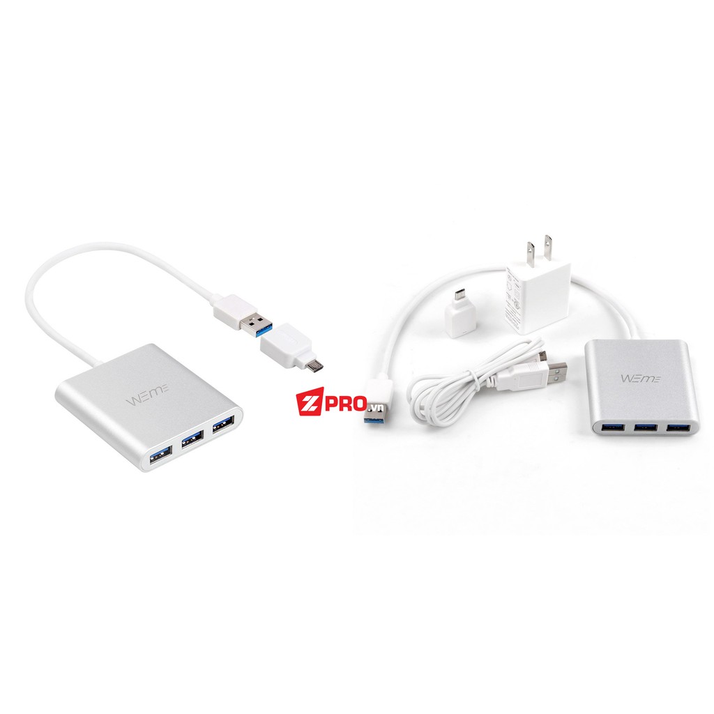 Bộ USB Hub 3.0 WEME 3 cổng tích hợp sạc điện thoại