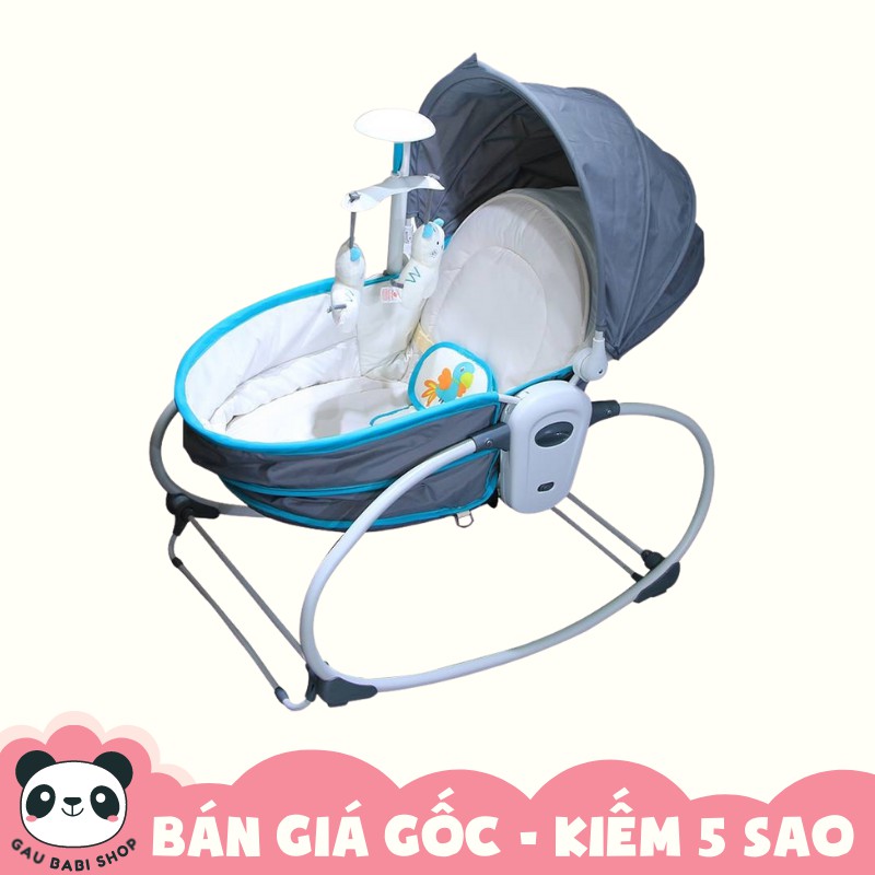 FREE SHIP !!! Nôi rung 5 trong 1 SG6037 màu ghi xanh - KÈM MÀN CHỐNG MUỖI