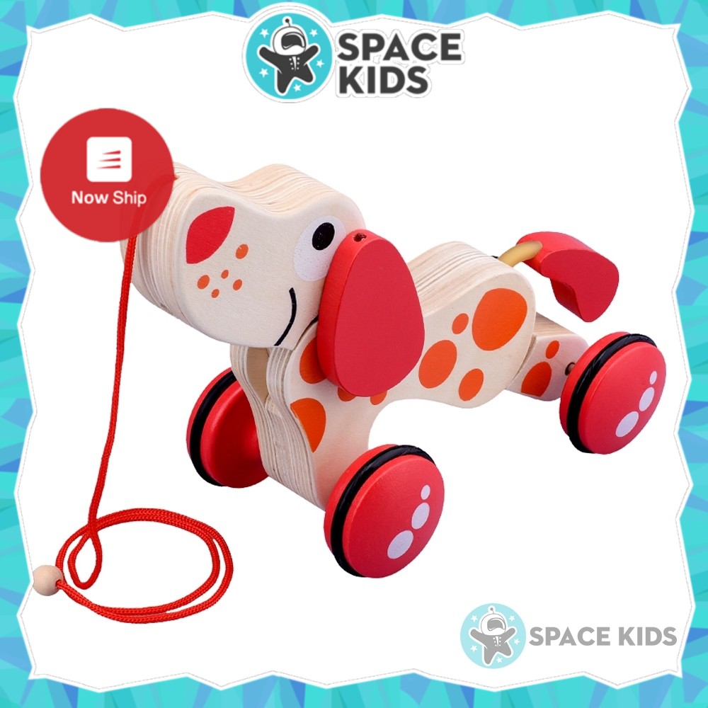 Đồ chơi trẻ em bằng gỗ Con chó gỗ có dây kéo Space Kids đồ chơi vận động cho bé