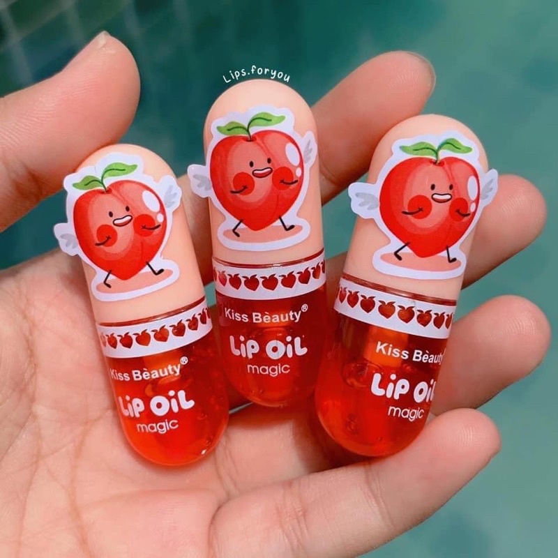 Son Dưỡng Môi Đào KISS BEAUTY LIP OIL PEACH Môi Căng Mọng Quyến Rũ Dưỡng Môi Hồng Tự Nhiên Son Dầu Bóng Tráng Gương