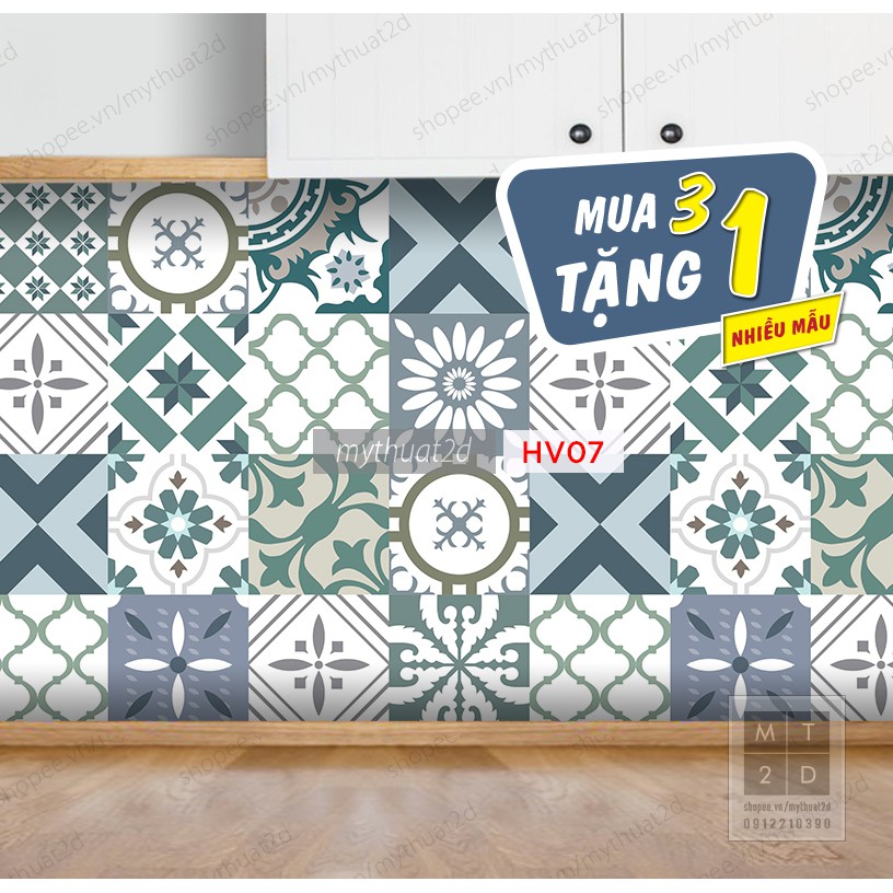 [Nhiều mẫu] Decal Gạch Bông Mua 3 sét tặng 1 sét-various-dán bếp, tường, nhà tắm, kt 120x60cm/set