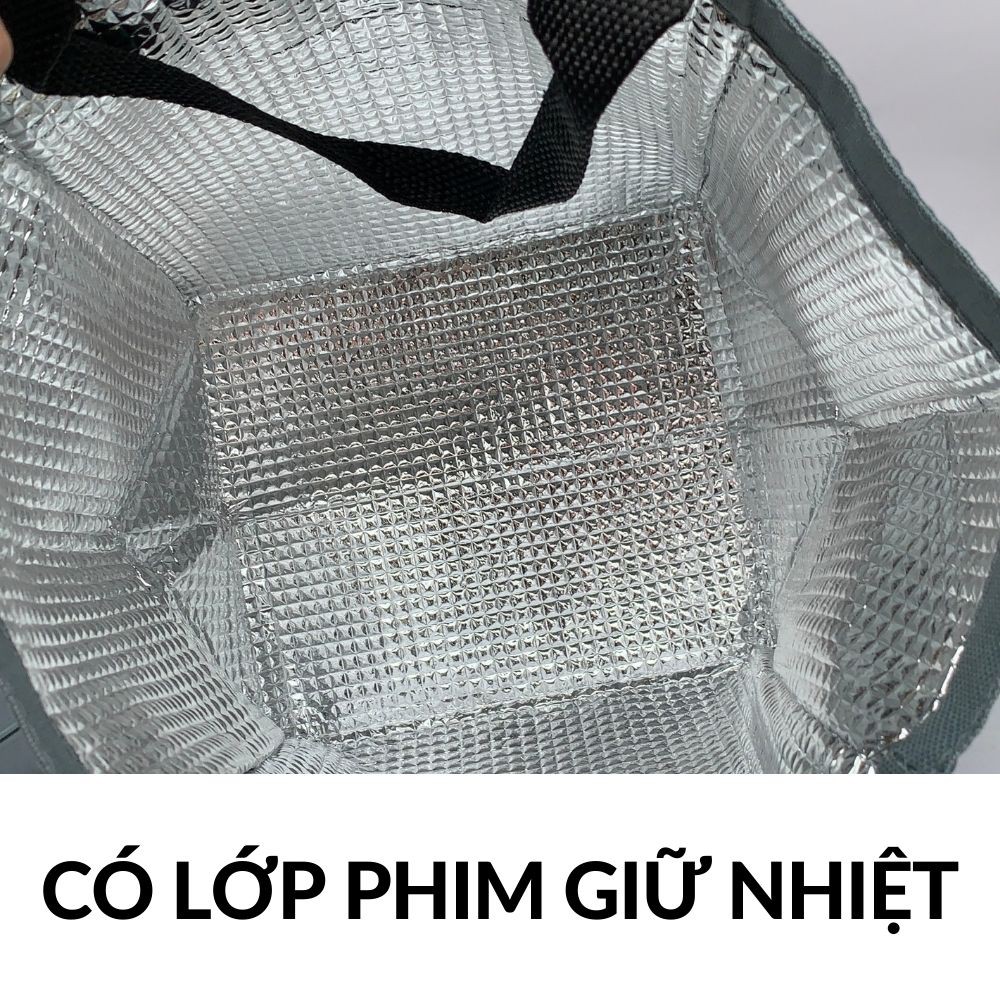 Túi đựng hộp cơm giữ nhiệt có lớp cách nhiệt không thấm nước *loại khóa dán* mã 20065 KMVN