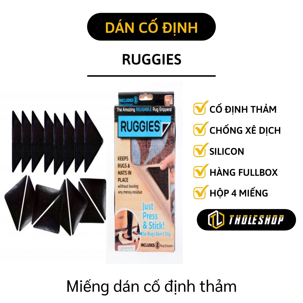 Combo 4 miếng dán - Miếng dán Ruggiec cố định thảm giúp giữ tấm thảm cố định, khăn bàn không bị xê dịch 2290