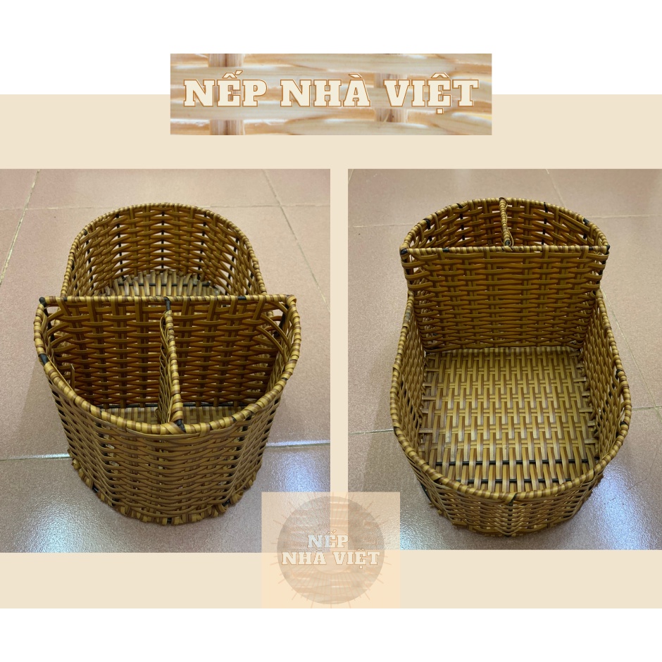 Khay Đựng Muỗng, Đũa, Gia vị... Dạng Tròn Hoặc Vuông Bằng Dây Nhựa Kiểu Mây Tre Lá Đan