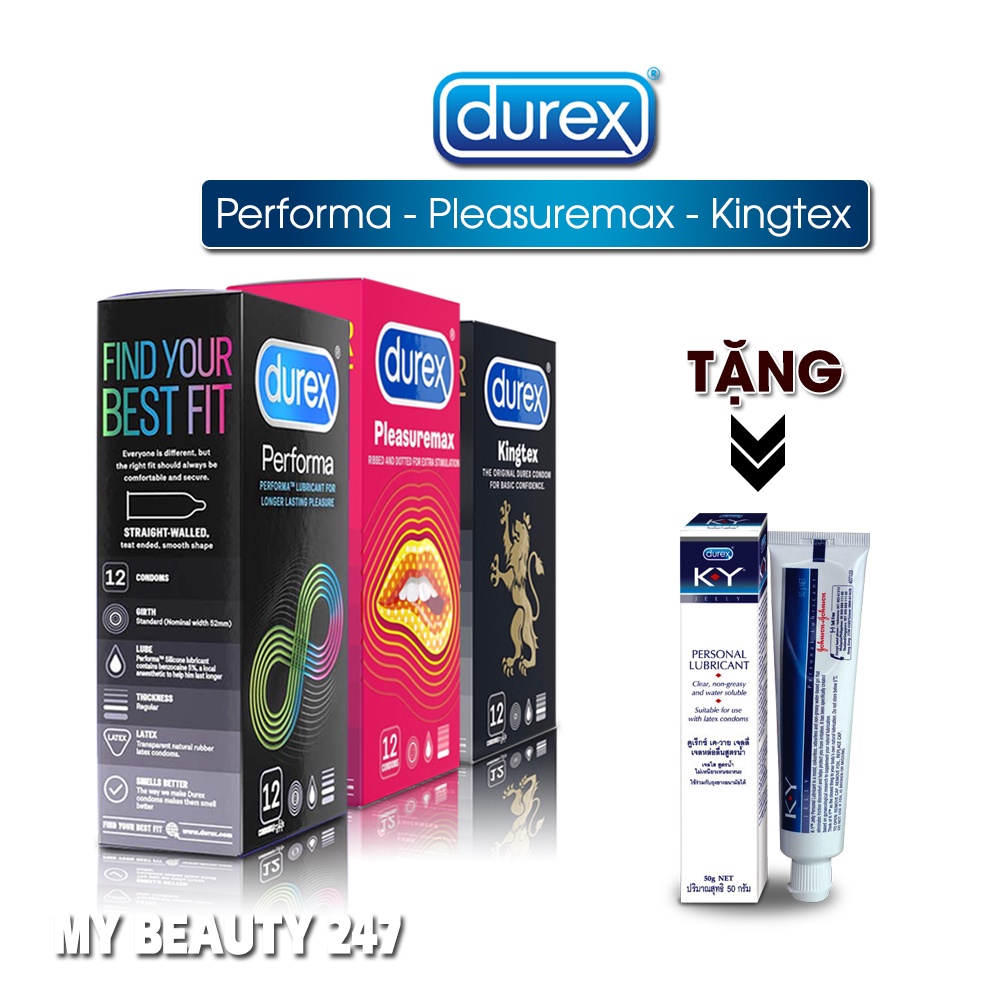 Bao cao su Durex + TẶNG 1 Gel KY. 1 Bcs Siêu Mỏng, 1 Bcs Gai Gân, 1 Bcs Kéo Dài Thời Gian Quan Hệ (36 Cái)