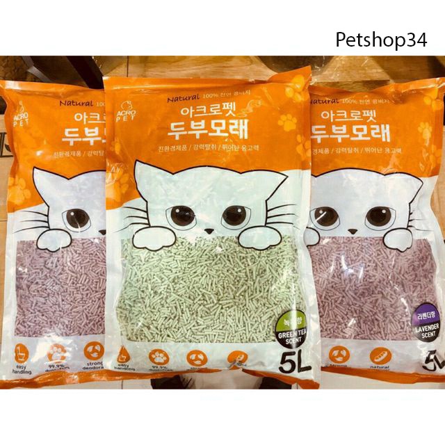 Cát Vệ Sinh Đậu Phụ Hàn Quốc AcroPet 5L Dành Cho Chó Mèo.