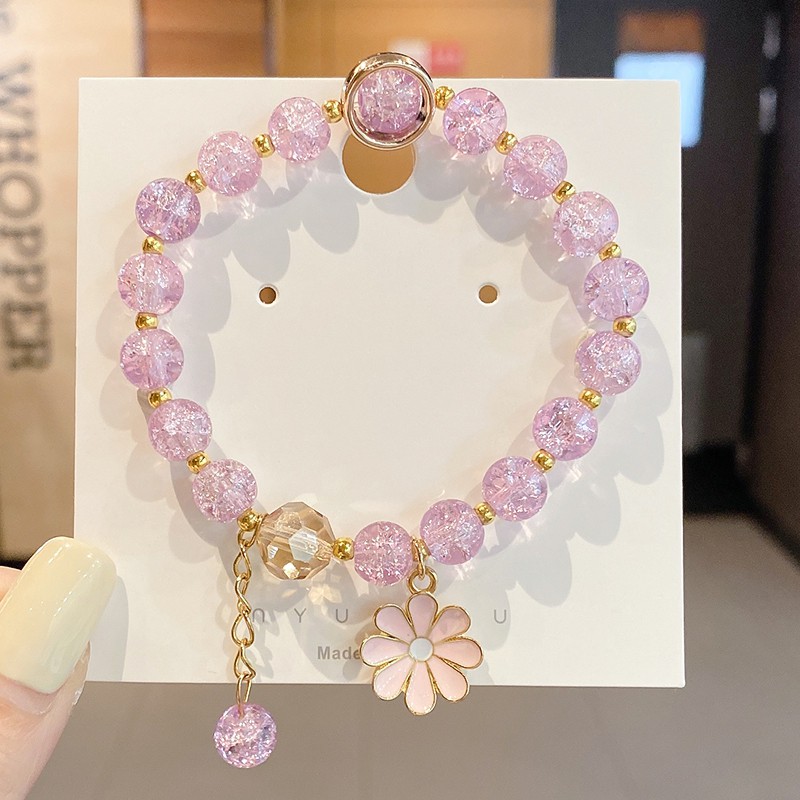 Vòng tay xỏ hạt pha lê hình hoa cúc thời trang Nhật Bản cho nữ