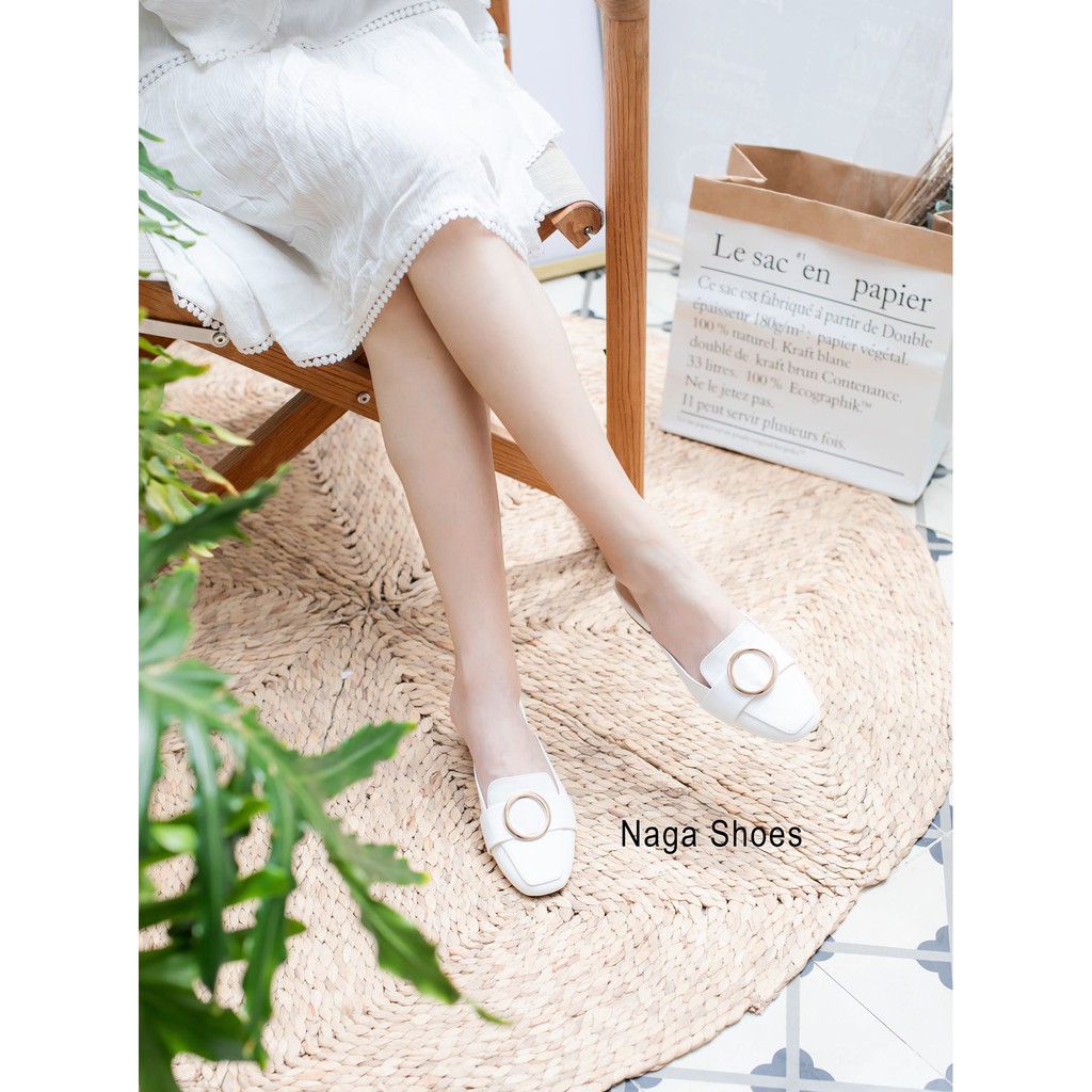 [FORM BÉ- CHỌN LÊN 1 SIZE] DÉP SỤC NAGASHOES MŨI VUÔNG KHÓA TRÒN 2CM NAD52