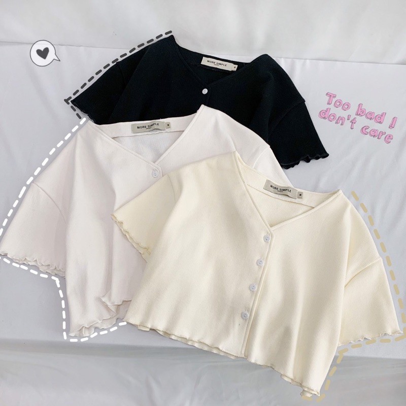 Áo croptop cổ tim ulzzang - Áo croptop nữ thun tăm cài cúc cổ V | BigBuy360 - bigbuy360.vn