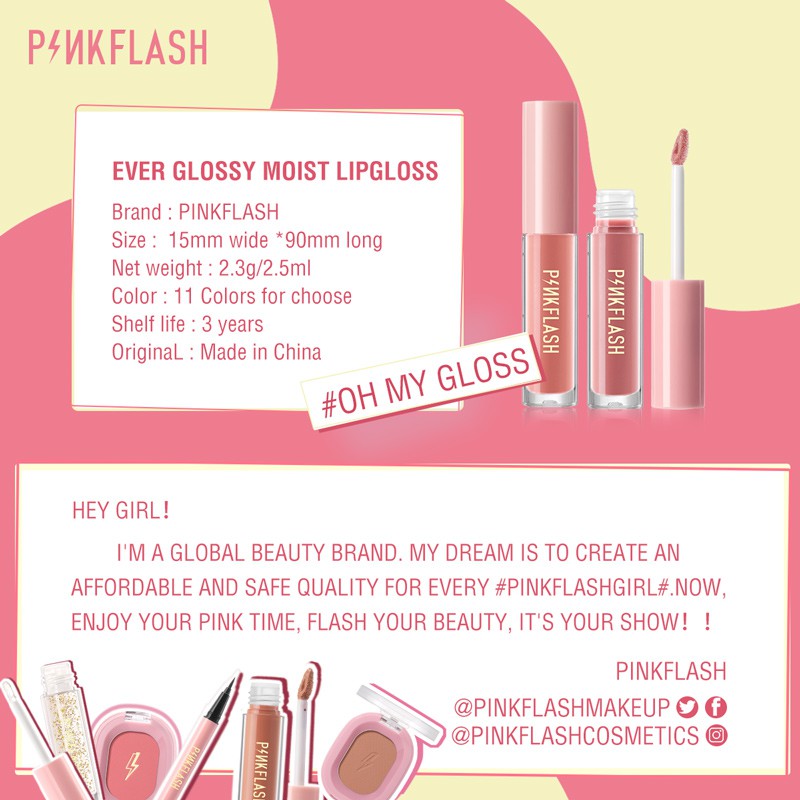 Son bóng PINKFLASH dưỡng ẩm có màu cho môi căng mọng