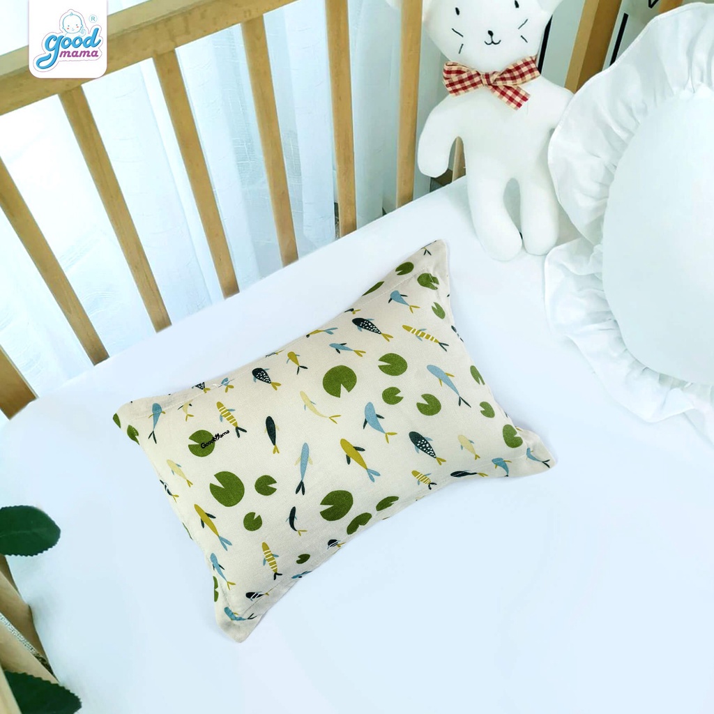Gối sơ sinh Goodmama vải mềm mát, gối siêu êm, thoáng khí, thấm hút tốt, nhiều họa tiết đáng yêu