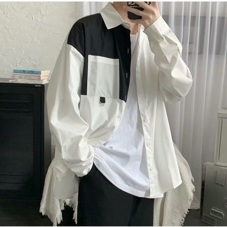 Áo Sơ Mi Tay Dài Phối Vai Unisex Cho Cả Nam Và Nữ Vải Kate Hàn Đẹp Và Thoáng Mát | BigBuy360 - bigbuy360.vn