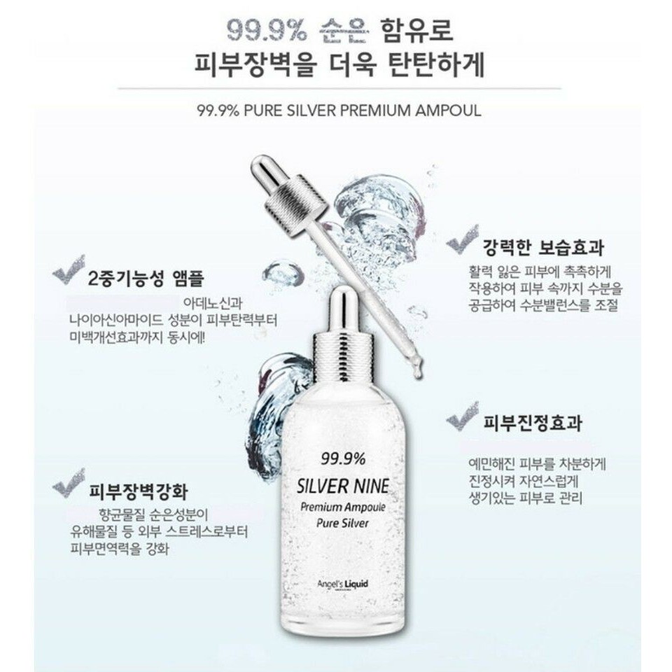 Tinh Chất Tái Tạo Da Sáng Mịn, Ngừa Lão Hóa Tinh Chất Bạc Angel's Liquid 99.9% Silver Nine Premium Ampoule 100ml