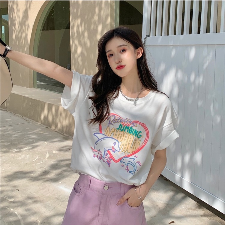 NRVP Áo Thun Cotton Tay Ngắn Cổ Tròn Màu Trơn Thời Trang Dành Cho Nữ