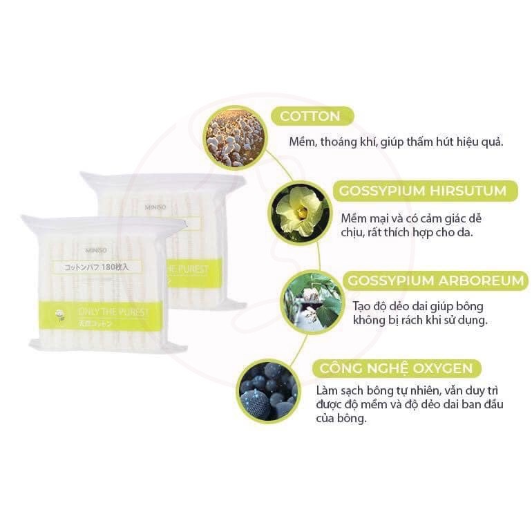 Bông tẩy trang Miniso Nhật Bản gói 180 miếng