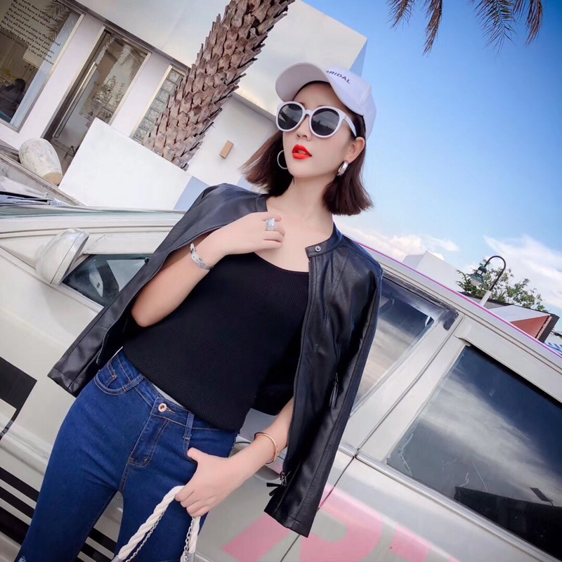 Áo da nữ cổ trụ