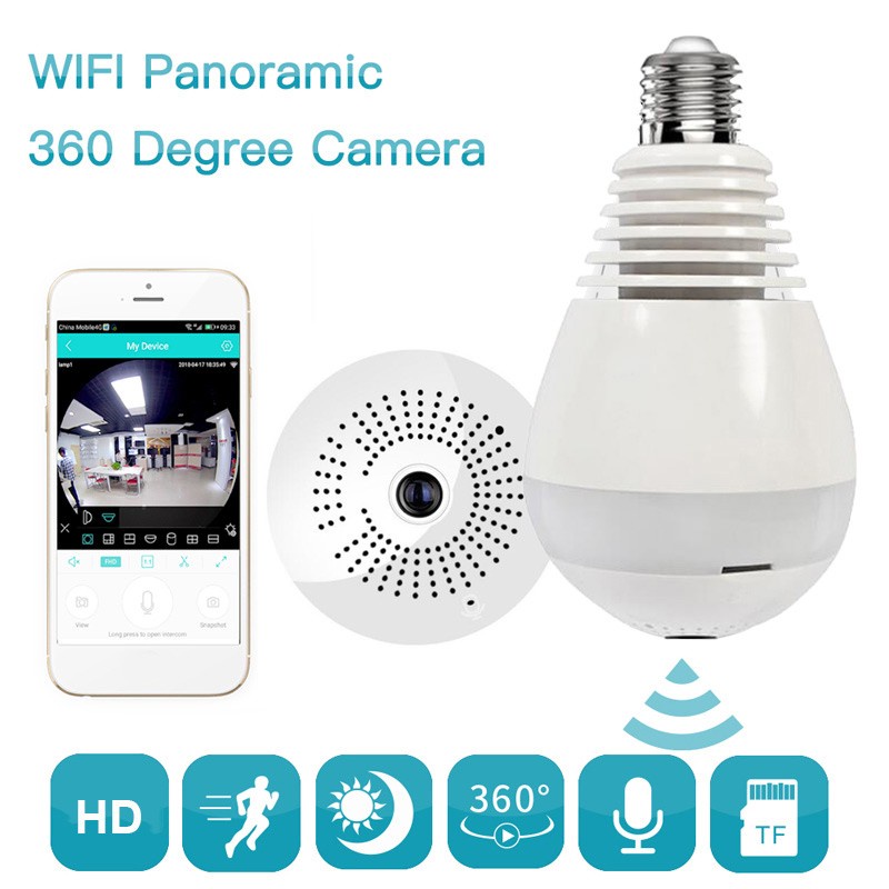 Thiết bị theo dõi mạng WIFI thông minh không dây E27 E17 V380 1080P HD 360 độ° Camera mắt cá