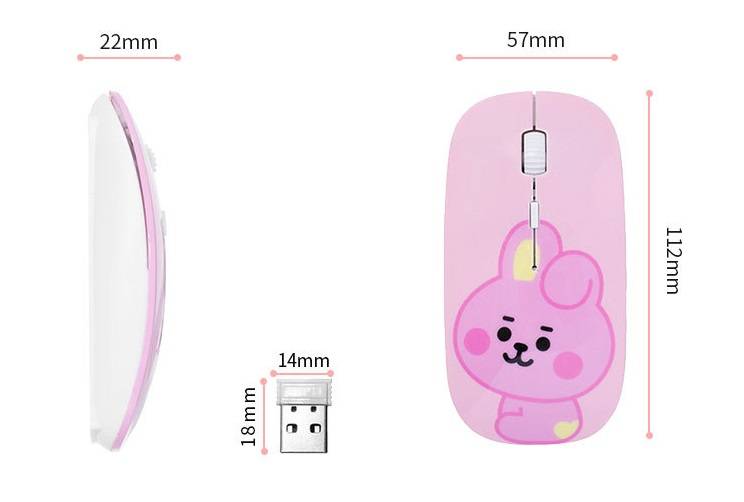 Chuột không dây yên tĩnh họa tiết CHIMMY COOKY RJ TATA BTS BT21 2021 dễ thương hỗ trợ USB cho máy tính/Macbook