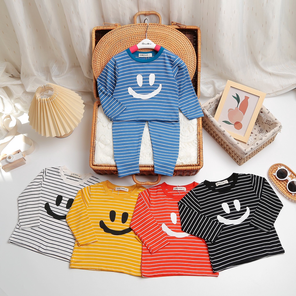 Bộ Thu Đông Minky Mom Cho Bé  Bộ Sọc Cười Dài Tay Cho Bé Trai Bé Gái  Chất Cotton Cao Cấp Siêu Co Giãn