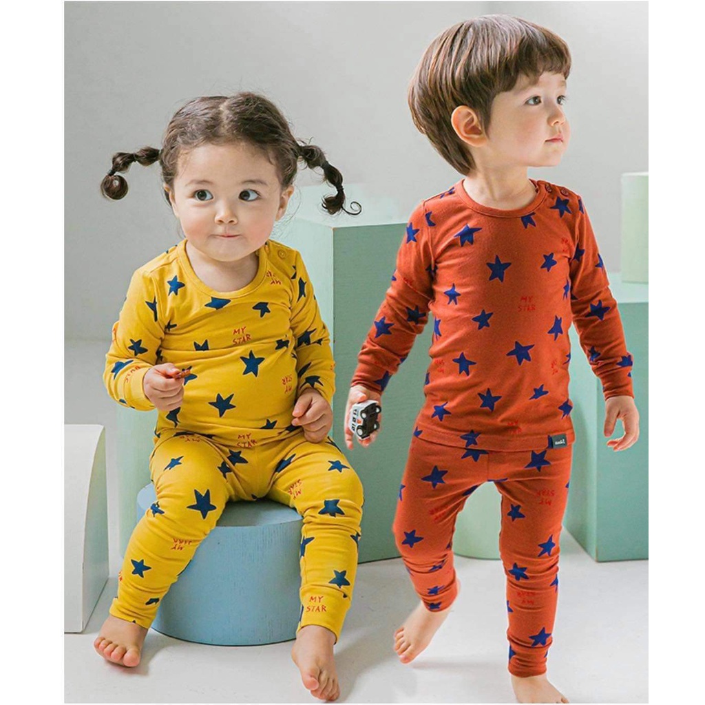 BỘ THU ĐÔNG DÀI TAY CAO CẤP TRẺ EM CỦA HÃNG CORDI-I, CHẤT THUN COTTON ORGANIC, SAO NÂU SAO VÀNG