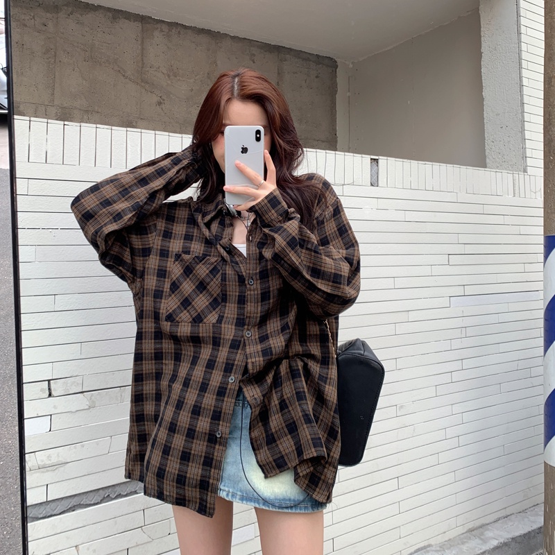 SUXI Áo Sơ Mi Tay Dài Dáng Ôm Sọc Ca Rô Thời Trang Trẻ Trung Cho Nam Nữ