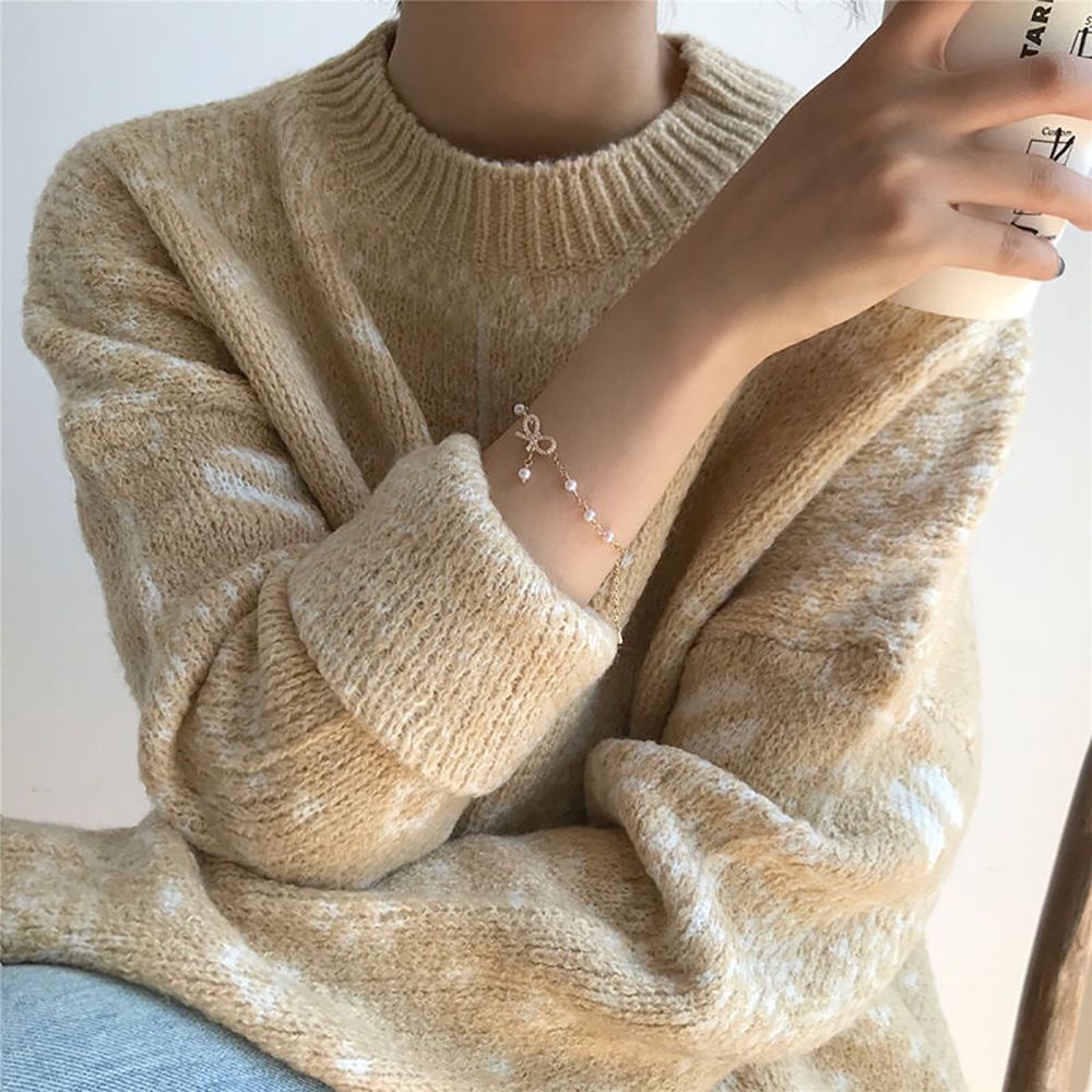 Epoch Vòng Đeo Tay Bằng Hợp Kim Hình Nơ Đính Ngọc Trai Phong Cách Hàn Quốc Thời Trang Cho Nữ