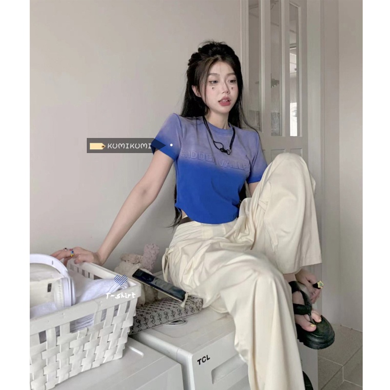 Áo Thun Tay Ngắn Dáng Ôm In Chữ Màu Gradient Thời Trang Mùa Hè Xinh Xắn Cho Nữ