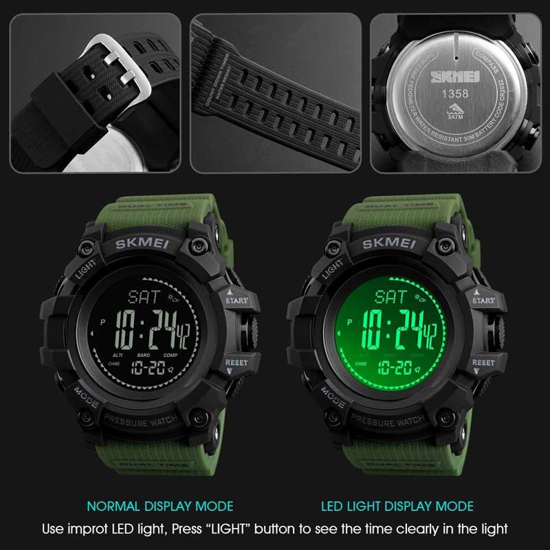 Đồng Hồ Điện Tử Thể Thao SKMEI 1358 Có La Bàn Và Màn Hình LED Hiển Thị Nhiệt Độ Calories Dành Cho Nam