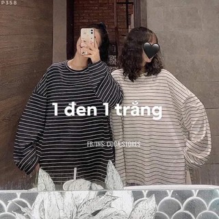 áo kẻ tay dài - đen trắng