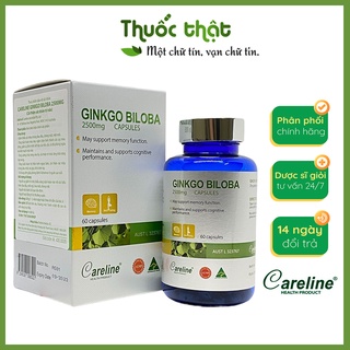Viên uống bổ não Ginkgo Biloba 2500mg Careline Lọ 60 Viên - Hỗ trợ tăng cường lưu thông tuần hoàn não
