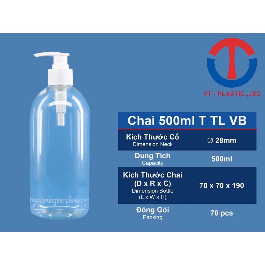 Chai nhựa 500ml vòi nhấn / vòi bơm mỹ phẩm, chai nhựa PET đựng dầu gội / nước rửa tay / sữa tắm