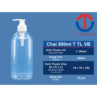 CHAI NHỰA 500ml VÒI BƠM, VÒI NHẤN, ĐỰNG DẦU GỘI, SỮA TẮM, NƯỚC RỬA TAY DIỆT KHUẨN