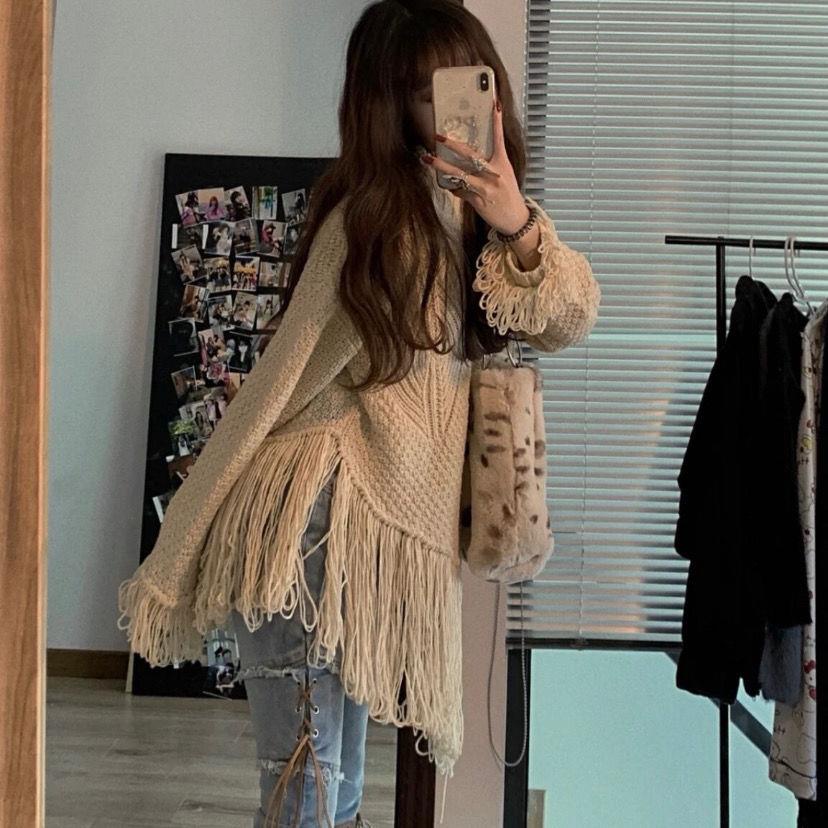 Áo Sweater Dáng Rộng Phối Tua Rua Kiểu Mới Thời Trang Thu Đông Cho Nữ 2022
