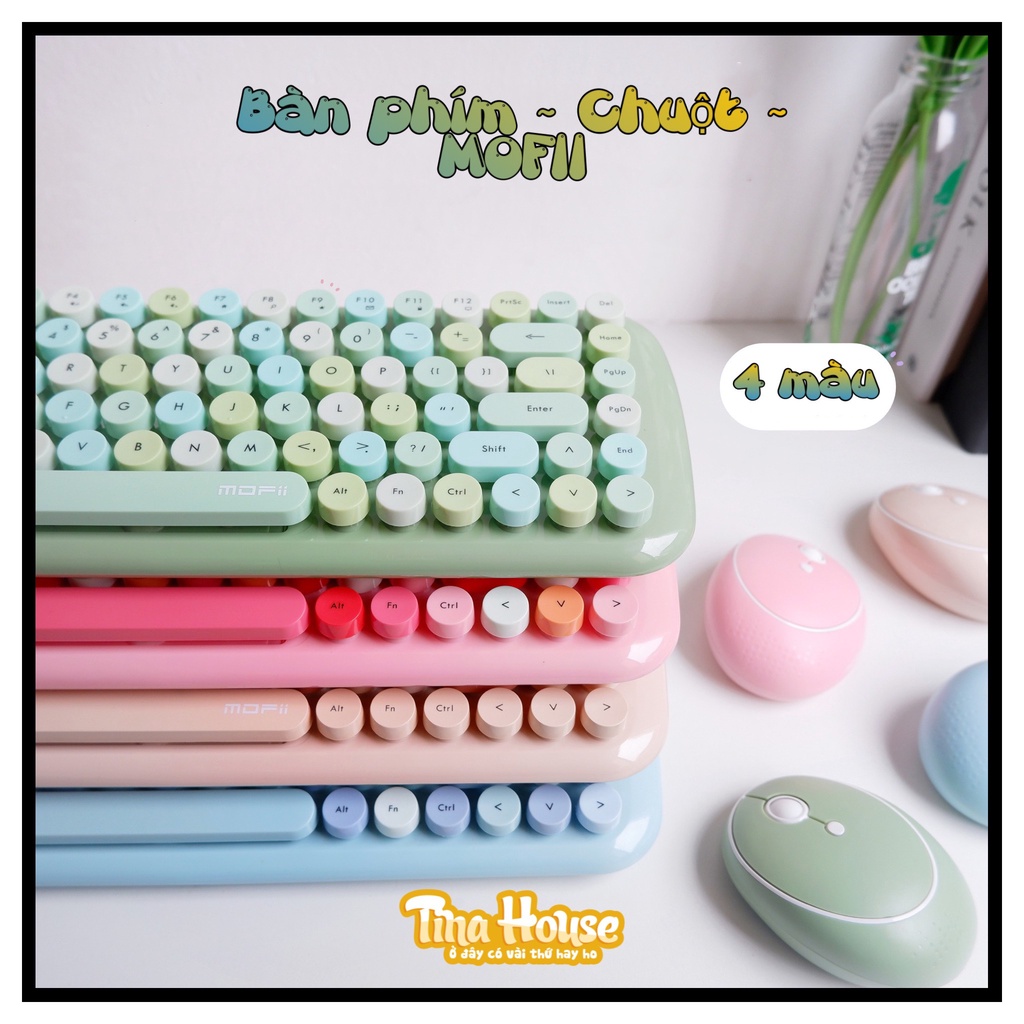 ✅Free Ship ✅ Bộ Bàn Phím Chuột Giả Cơ Không Dây Candy Mofii Dễ Thương ✅ - Tặng  stickers + chổi quét bàn phím