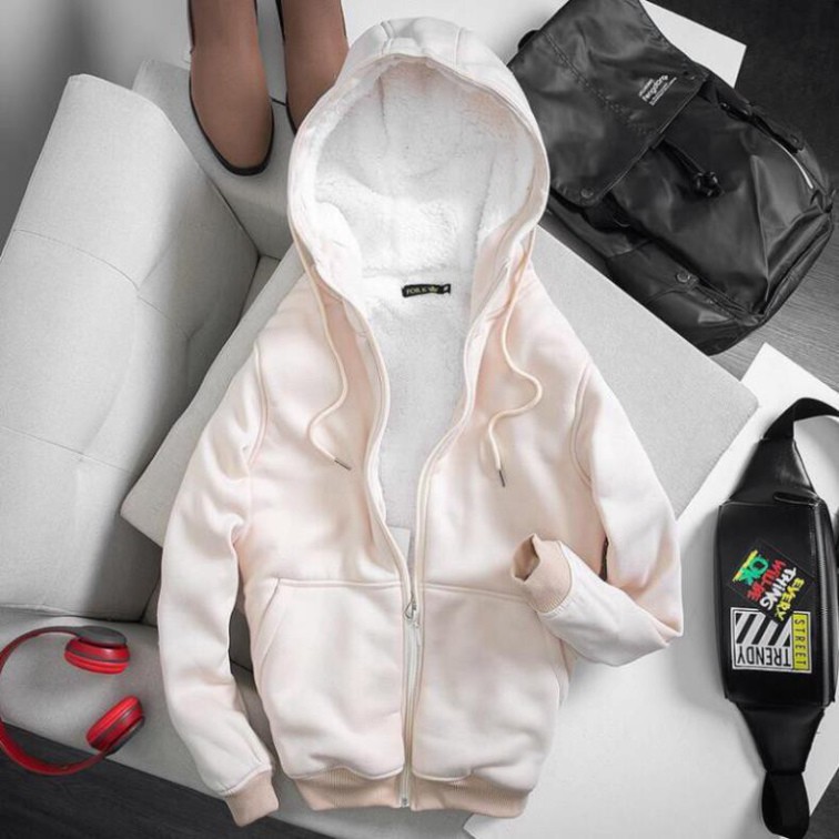 Áo đôi Hoodie nam nữ unisex form rộng trơn lót lông trắng đen có mũ đẹp chất nỉ phong cách trẻ trung Hàn Quốc New * !  ྇ | BigBuy360 - bigbuy360.vn