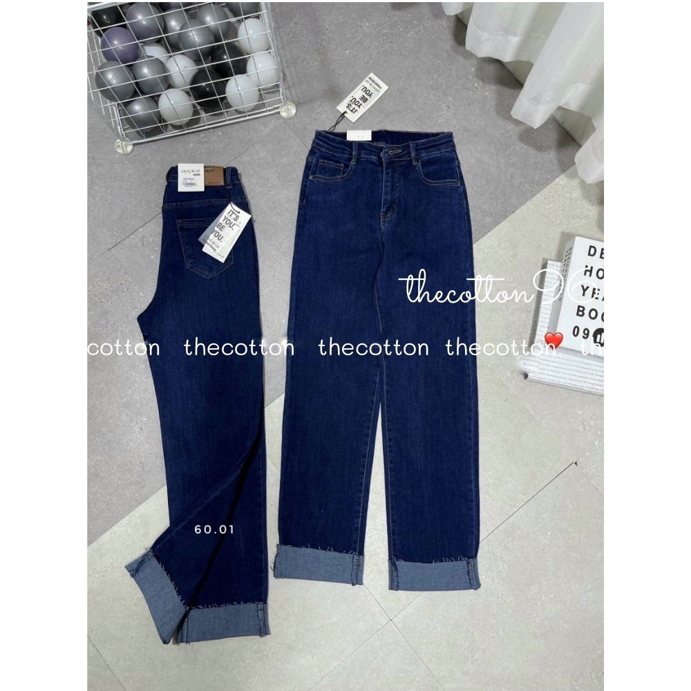 Quần Bò Gập Gấu Co Giãn Hàn Quốc Quần Jeans Nữ Xanh Đậm Lưng Cao TheCotton | BigBuy360 - bigbuy360.vn