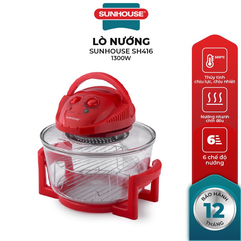 Lò Nướng SUNHOUSE SH416 Dung Tích 12L- Lò Nướng Thủy Tinh Chịu Lực Chịu Nhiệt- Lò Nướng Công Nghệ Halogen