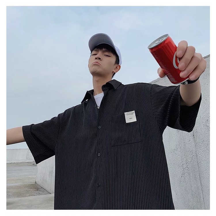 Áo Sơ Mi Tay Ngắn Dáng Rộng Thoáng Khí Phong Cách Hip Hop Đường Phố Hàn Quốc Thời Trang Mùa Hè Cho Nam