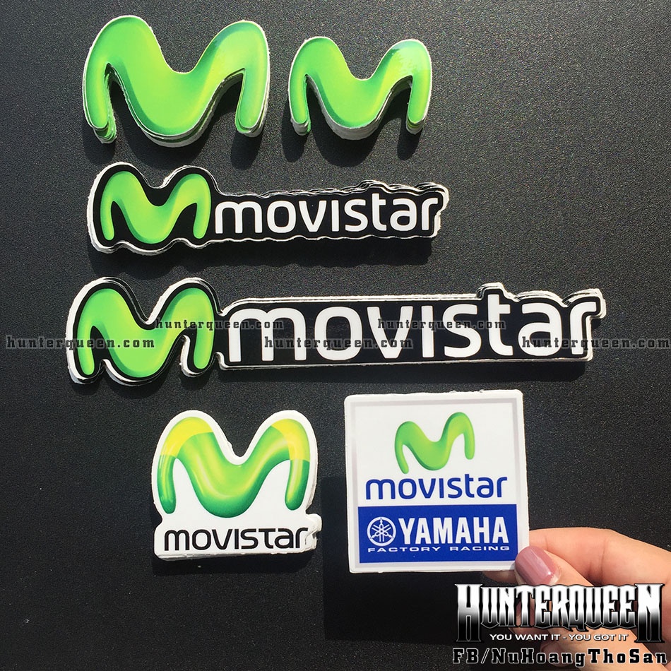 Nhiều mẫu logo Movistar dán trang trí xe máy. Decal sticker cao cấp, chống nước, không bay màu