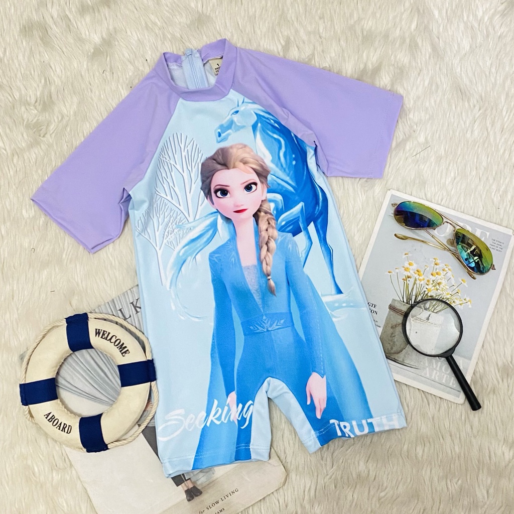 Bộ đồ bơi liền thân in họa tiết cá mập baby shark, khủng long, elsa và pony cho bé trai  bé gái đi biển đi bơi