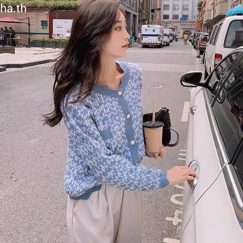 Áo Khoác Len Cadigan phối khuy ngọc, gấu lượn sóng siêu iêu